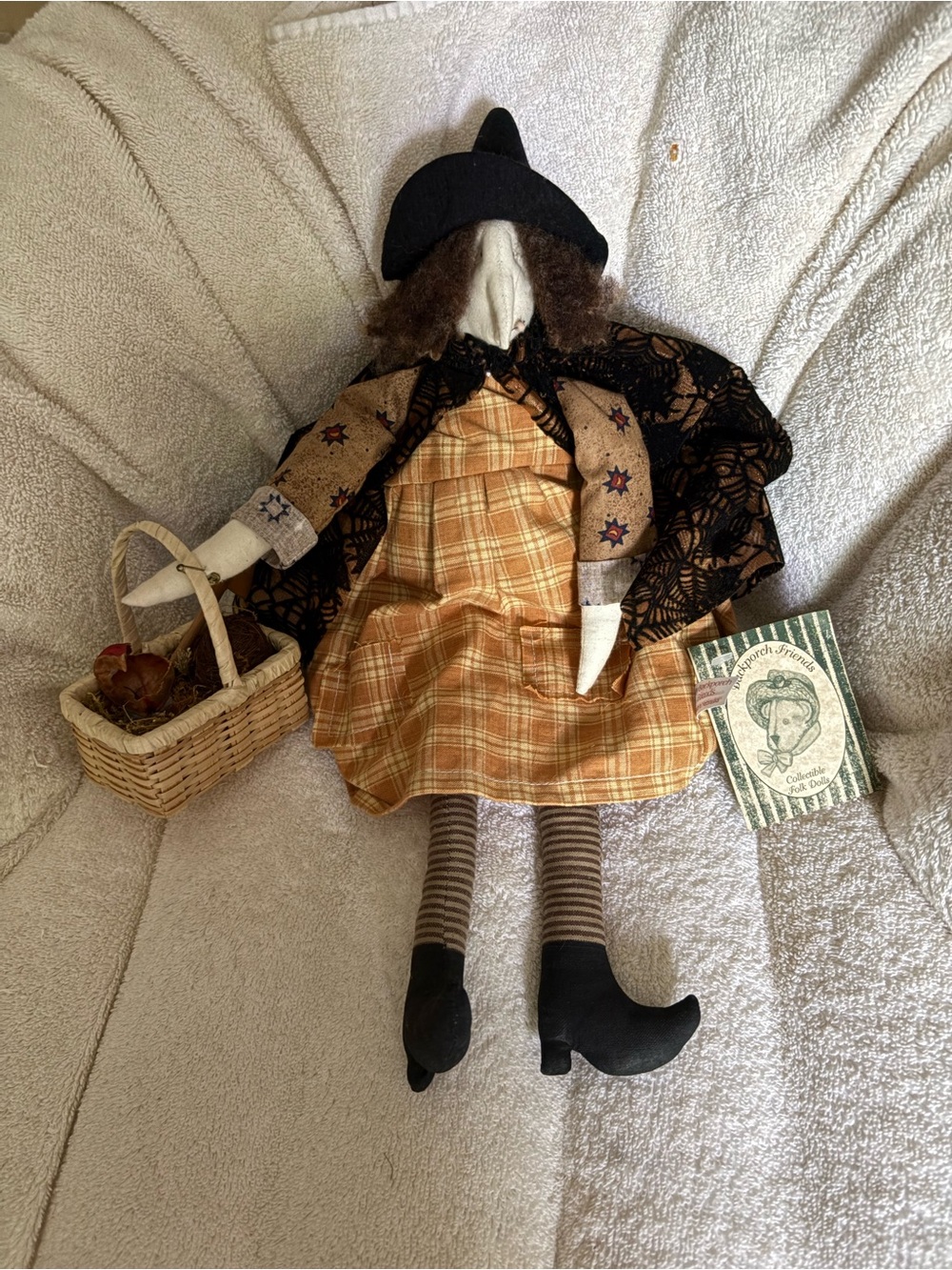 Back Porch Friends Collectible Witch with  basket, cobweb cape, & nice details.